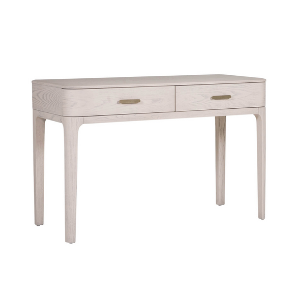 Cream ash veneer dressing table with two drawers.