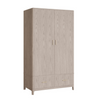 Cream ash veneer 2-door wardrobe with metal handle.