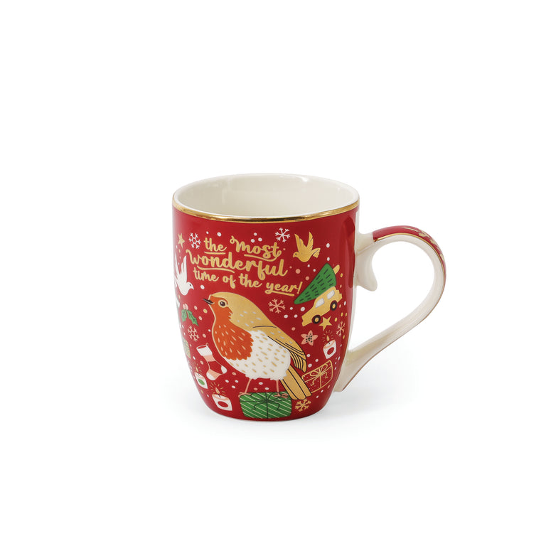 Christmas Robin Mugs Set Of 4