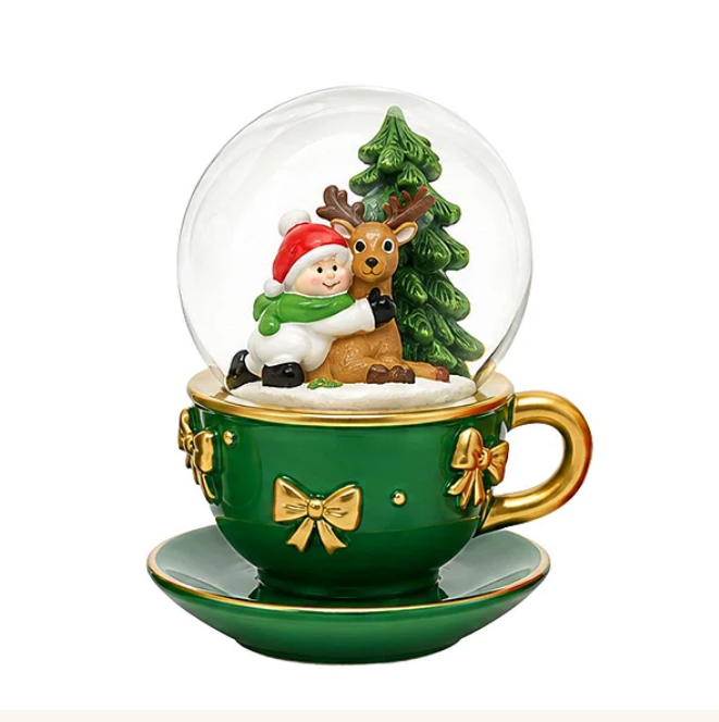 Santa Teacup Snow Globe Green