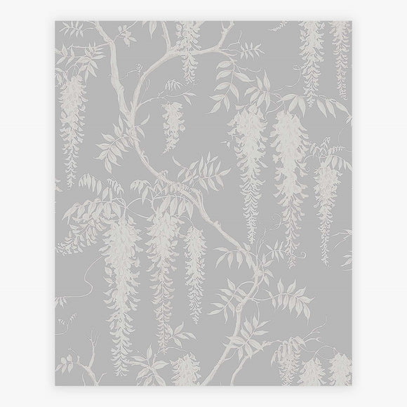 Wisteria Trails floral wallpaper in soft grey