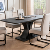 Extendable dining table in stylish charcoal finish.
