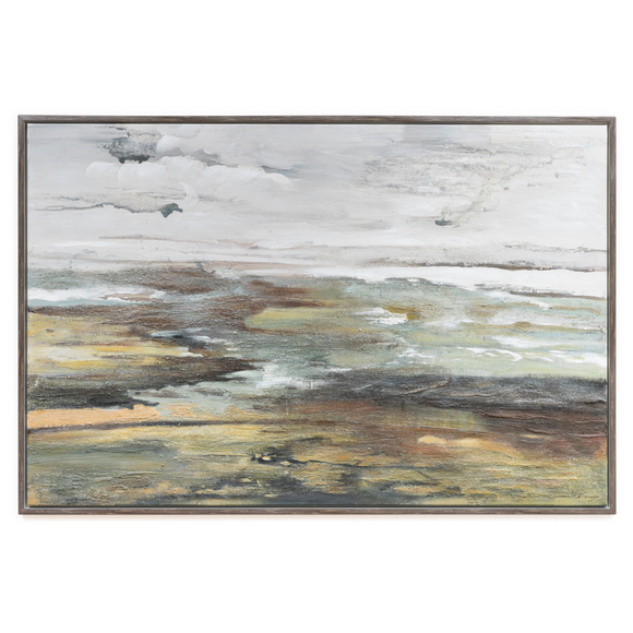 Hand-painted Scatterbox Art Wylder Green in a grey wood frame
