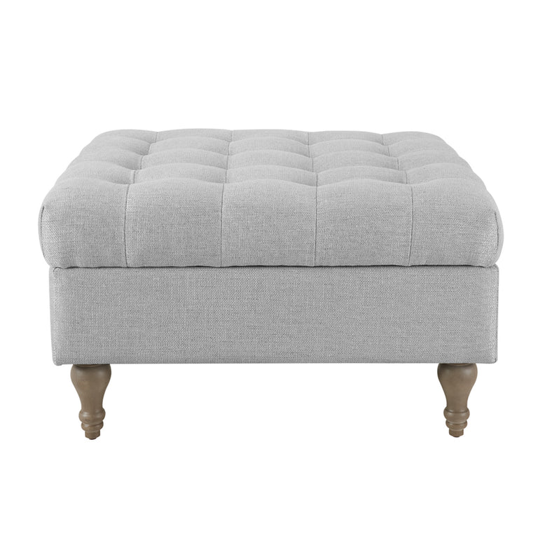 Abbott Button Top Storage Ottoman Light Grey