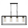 Satin black lighting fixture with glass shades, Abel 4 Light Bar Pendant