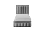 Grey velvet single ottoman bed frame.

