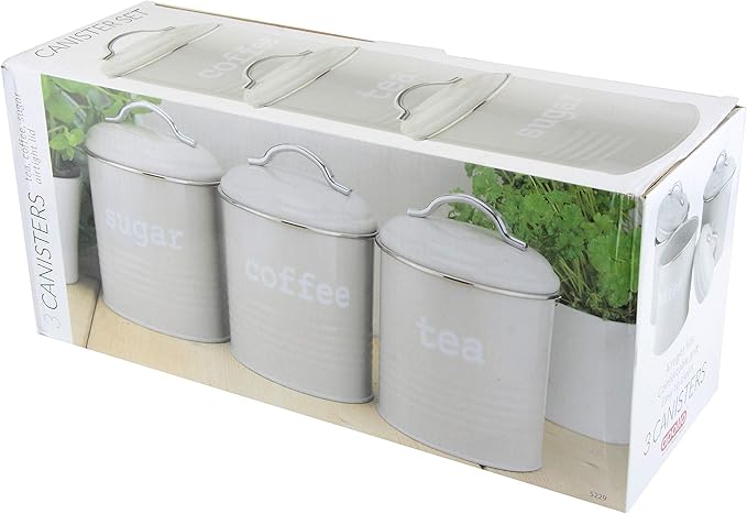 Apollo Canister Rnd Set3 GREY Tea Coffee Sugar Canister Foy