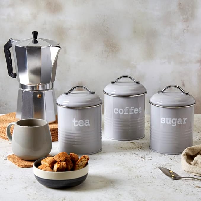 Ceramic Canisters Grey And Cream Tea Coffee Sugar Canisters