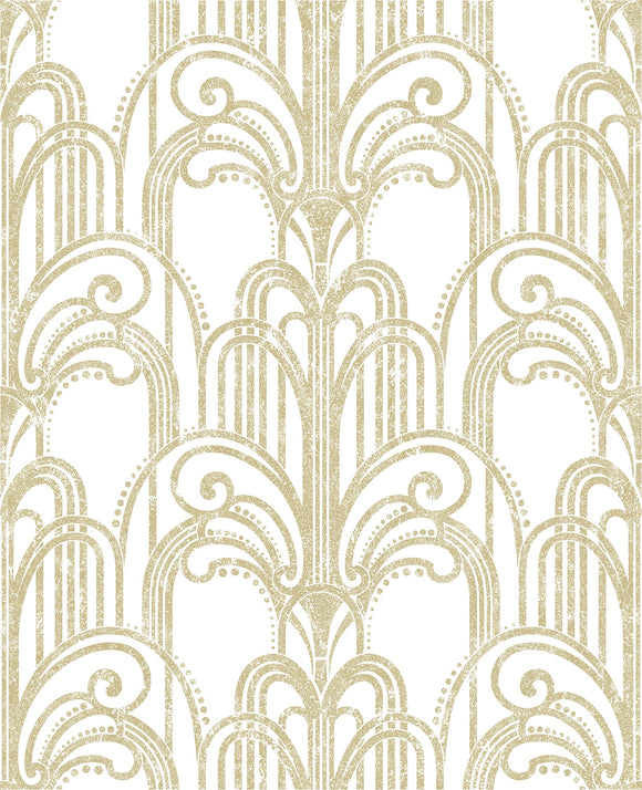Art Deco Gold & Pearl Wallpaper close view picture of the wallpaper design