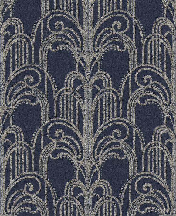 Graham & Brown Art Deco Midnight Wallpaper close view picture of the wallpaper color and pattern