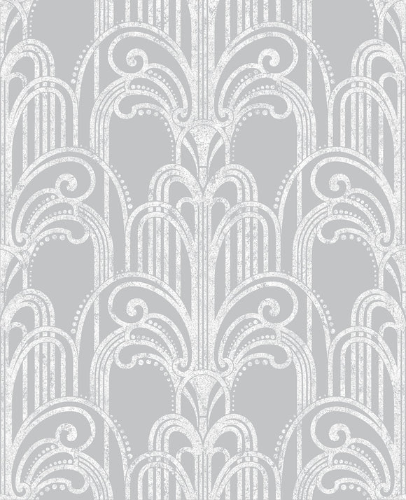 Art Deco Silver Wallpaper close view picture of the wallpaper design