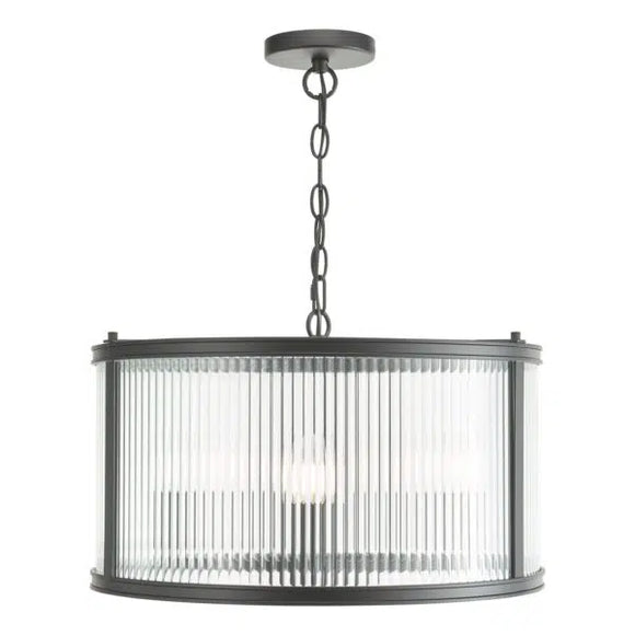 Industrial chic pendant ceiling light with ribbed glass shades