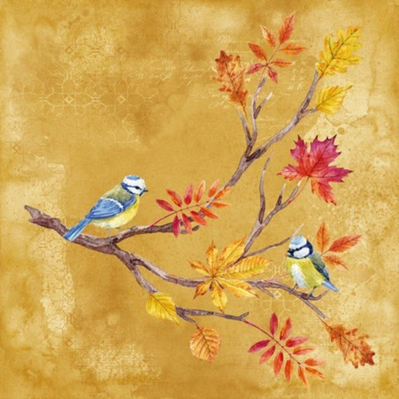 Autumn paper napkins Birds on a Chestnut Branch