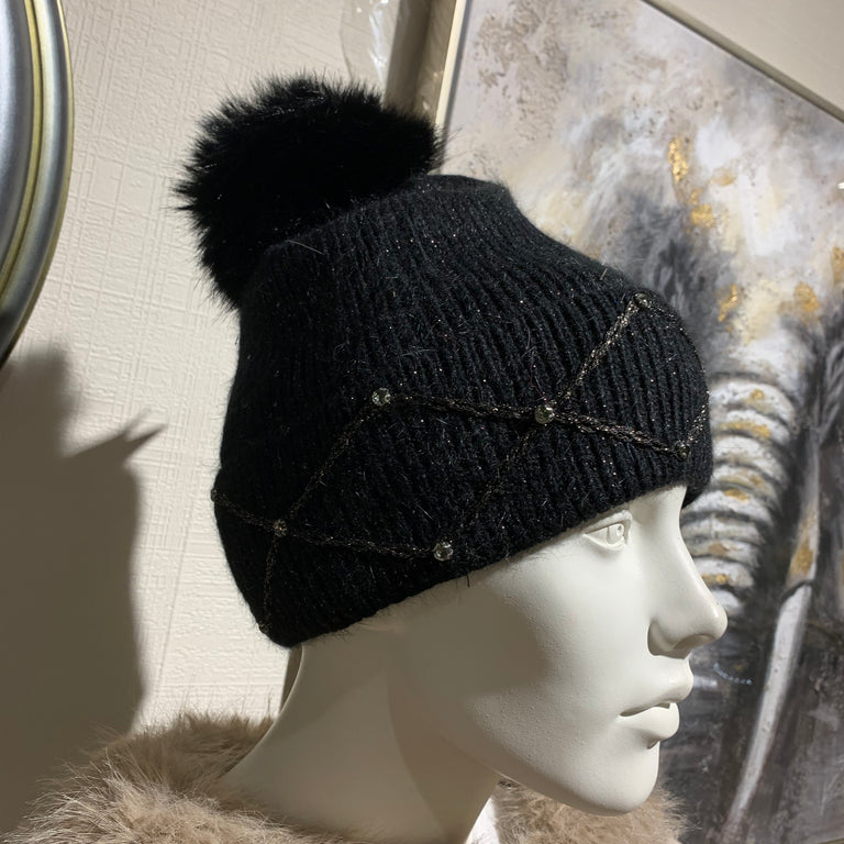 Black Hat with Pompon – Warm Knitted Hats for Women | Gift for Her