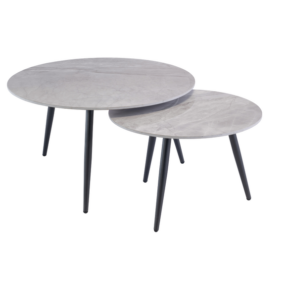 Round Blake Nest of Tables Grey with sturdy black legs
