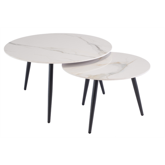 Elegant nest of tables coffee table set with a sleek  white design.
