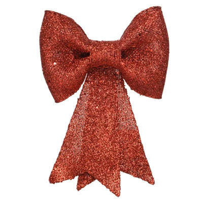 Christmas Decoration Bow Plastic Glitters Red