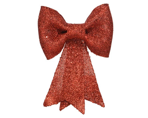 Christmas Decoration Bow Plastic Glitters Red