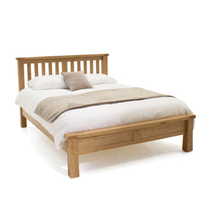 Luxurious low footboard double bed crafted from beautiful white oak.