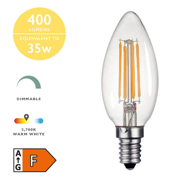 Clear glass LED candle bulb SES/E14 for soft lighting

