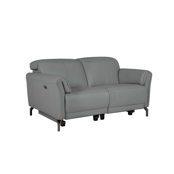 Sleek 2 seater grey leather sofa with electric recliner - Perfect for your living room.