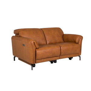 Luxurious Tan Leather 2 Seater Sofa with Electric Recliner.