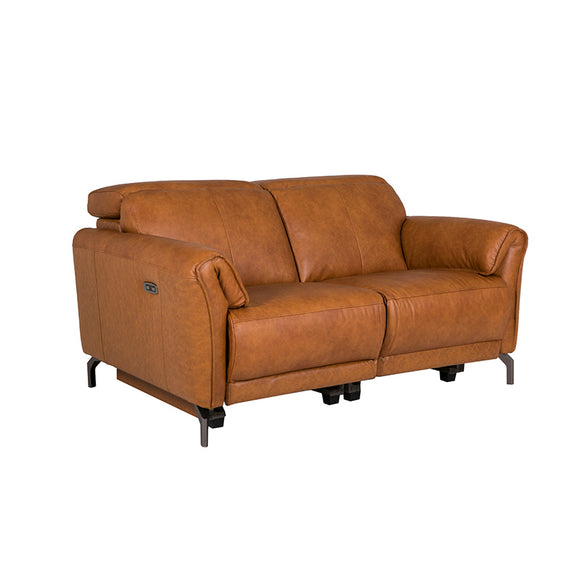 Luxurious Tan Leather 2 Seater Sofa with Electric Recliner.