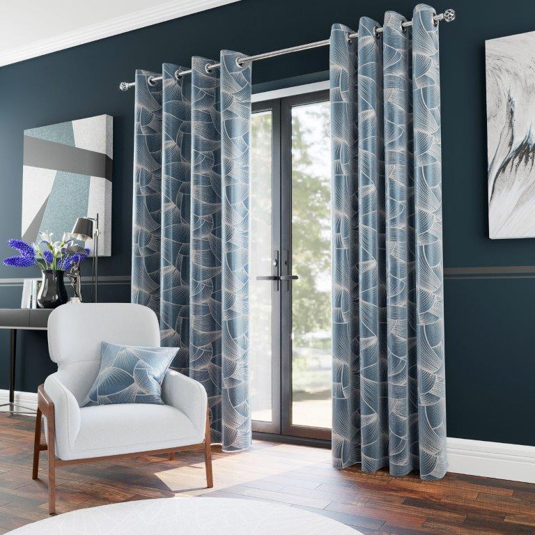 Caspian Cornflower Eyelet Curtains