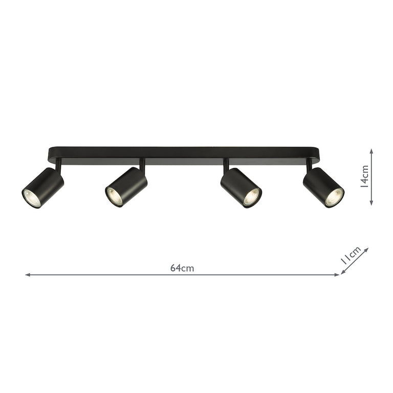 Cawley 4 Light Bar Spotlight Matt Black - Semi-Flush Ceiling Light