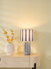 Cicada Table Lamp Blue Ceramic and Polished Chrome picture on the console table