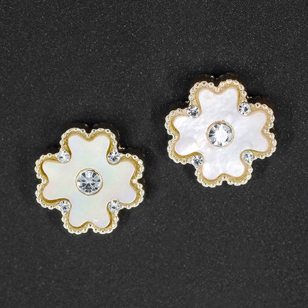 Clover Mother of Pearl Crystal Gold Plated Earrings Natural