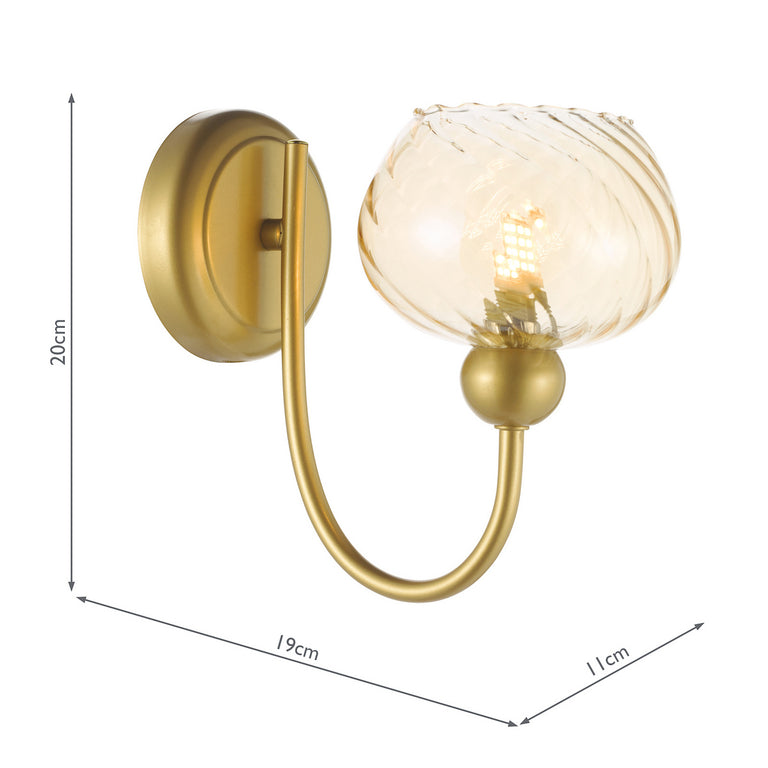 Cognac Satin Gold Wall Light with Ribbed Champagne Glass