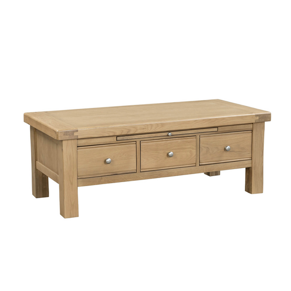 Stylish Oak Coffee Table with Storage Drawers for Living Room