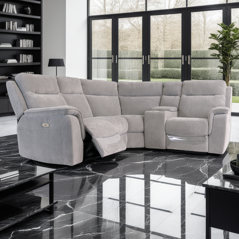 Delilah Corner Sofa Recliner with Console Silver Grey