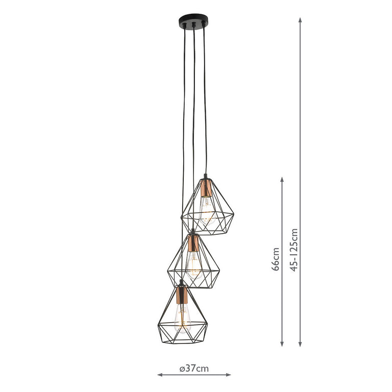 Deyon 3 Light Cluster Pendant Black & Copper - Modern Lighting Collection