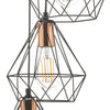 Deyon 3 Light Cluster Pendant Black & Copper metal shades with copper
