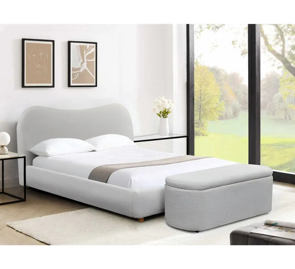 Elegant Grey Double Bed with Sturdy Wooden Feet
