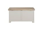 White blanket box seat with soft-close feature
