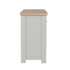 Taupe kitchen sideboard with practical shelving.
