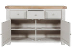 Stylish sideboard cabinet with sleek metal handles.
