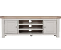 Elegant TV Cabinet in Taupe with Oak Top and Storage