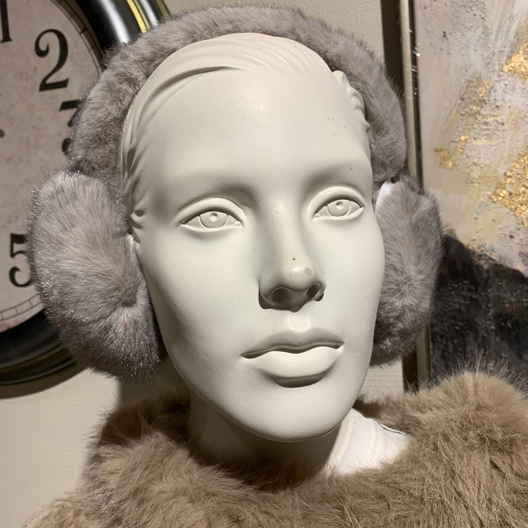 Grey Plush Earmuffs for Women – Soft & Warm Winter Ear Warmers