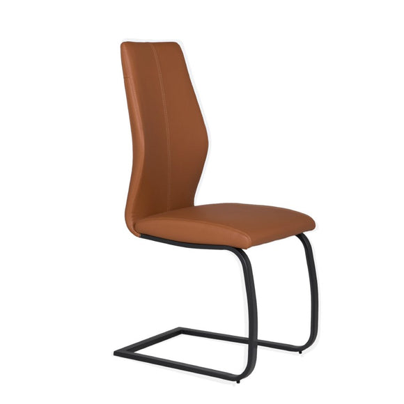 Tan vegan leather cantilever dining chair