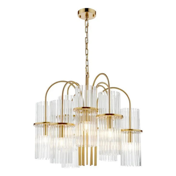 Natural brass chandelier light fixture with glass accents