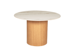 Round dining table in sand with durable sintered stone top