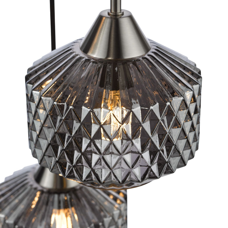 Fabrienne 3 Light Cluster Pendant Satin Nickel and Smoked Glass