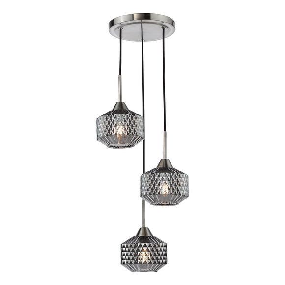 Pendant light Fabrienne 3 Light Cluster Satin Nickel and Smoked Glass