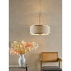Ceiling light fixture with linen-lined seagrass and gold accents
