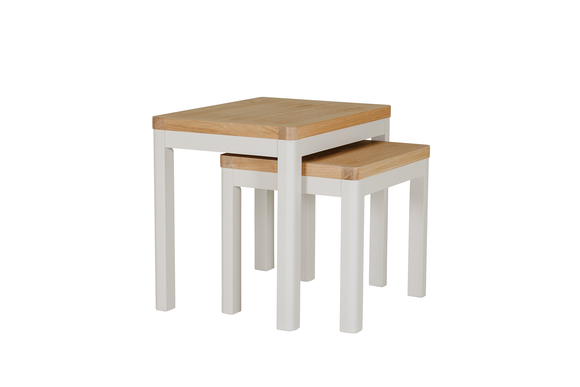 Oak nest of tables with painted frame and natural finish