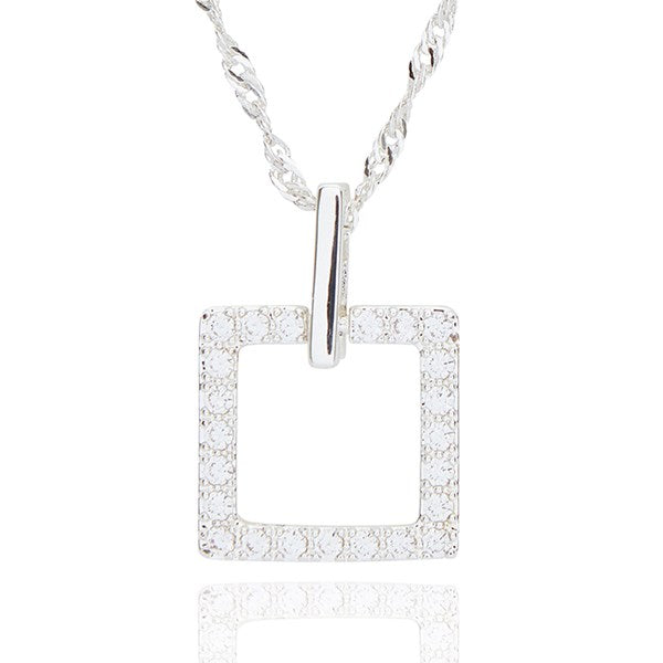 Geometric Sparkle Square Silver Plated Necklace